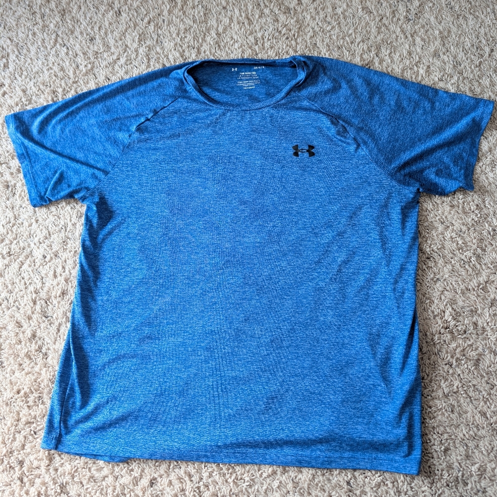 Under Armour Men's Heat Gear Tech 2.0 SS Heathered Blue Tee Size L